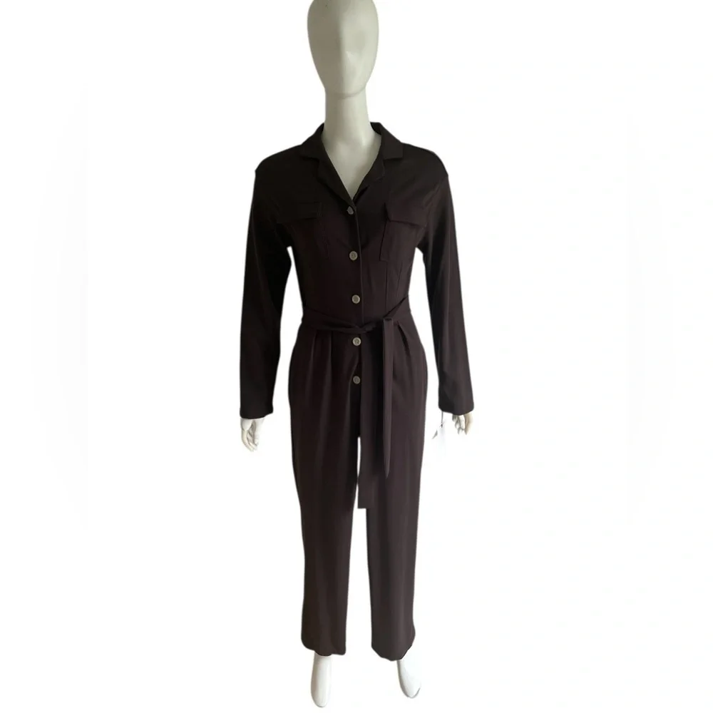 Snidel Long Sleeve All-In-One Straight Leg Belted Size 0 Brown Jumpsuit Romper